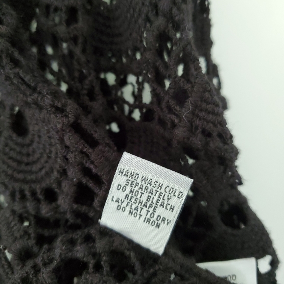 NWOT Sz XS Black Open Crochet Knit Open Style Cardigan Fringe 3/4 Sleeve BOHO - Picture 10 of 15